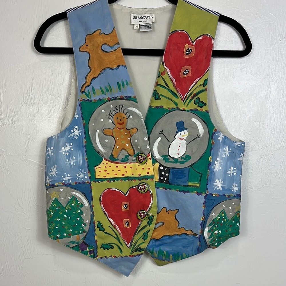 Silkscapes Handpainted 100% Silk Colorful Holiday Themed Vest Size M